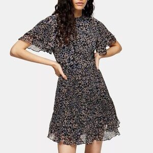 Topshop Ditsy Pleated Floral Mini Dress